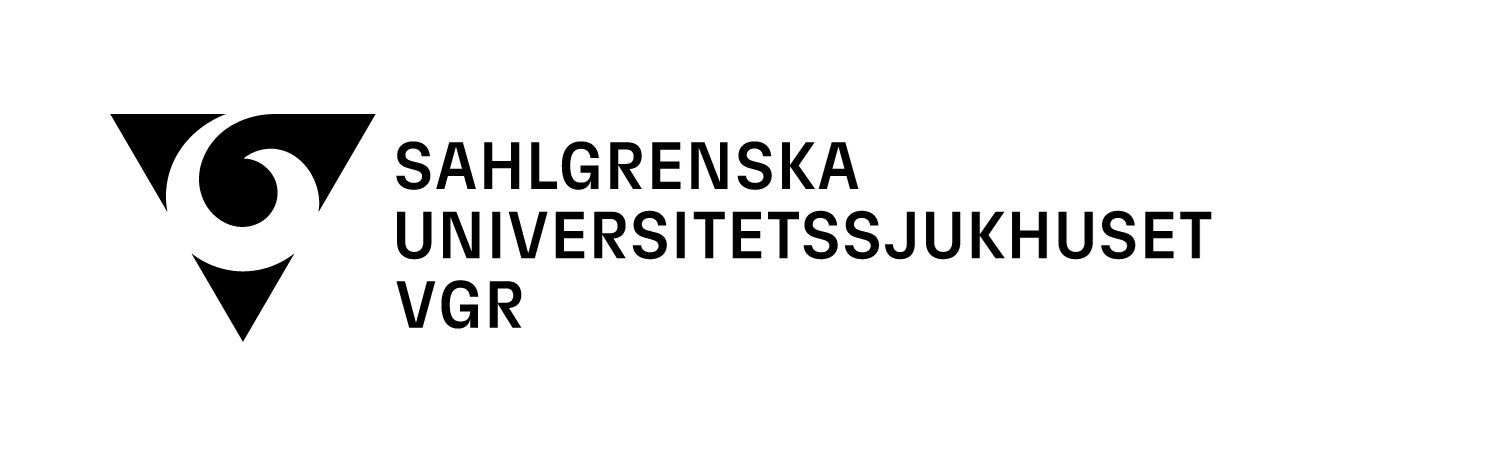 Sahlgrenska universitetssjukhusets logotyp är en trekant med våg i mitten och text bredvid