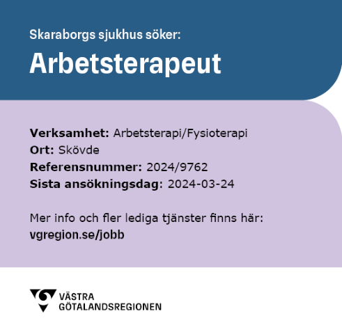 Annons från Skaraborgs sjukhus i blå och lila