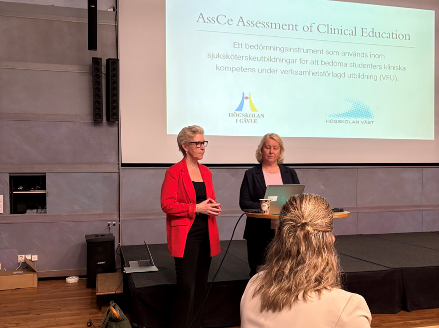 Catrin Ekre och Birgitta Stenström från Högskolan Väst höll en uppskattad workshop om bedömning med hjälp av AssCe, ett bedömningsformulär som hjälper handledare att följa studenternas utveckling mot kursplanens lärandemål