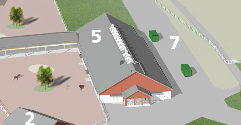 Översikt över boxstallet på nya Axevalla hästcentrum