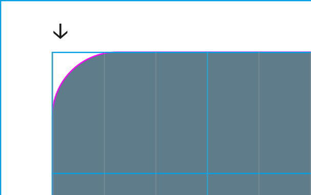 Exempel på hur en lämplig radie på grundformen kan se ut