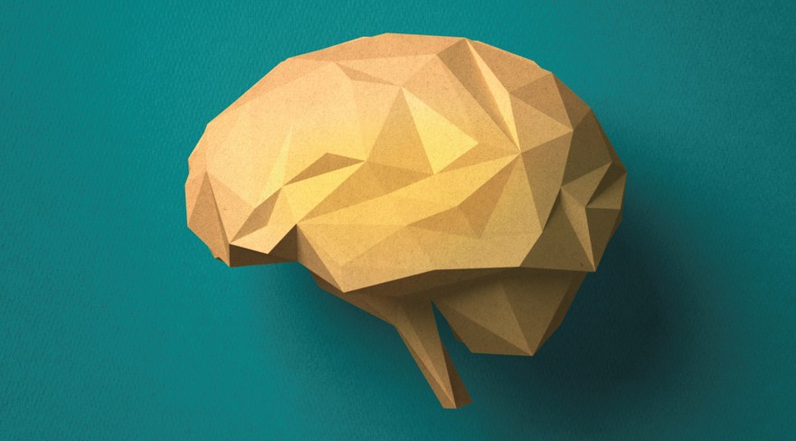 Modell av en hjärna mot turkos bakgrund