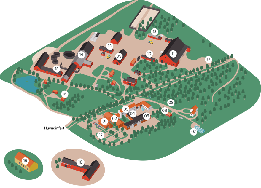 Illustrerad karta över naturbruksskolan Uddetorp