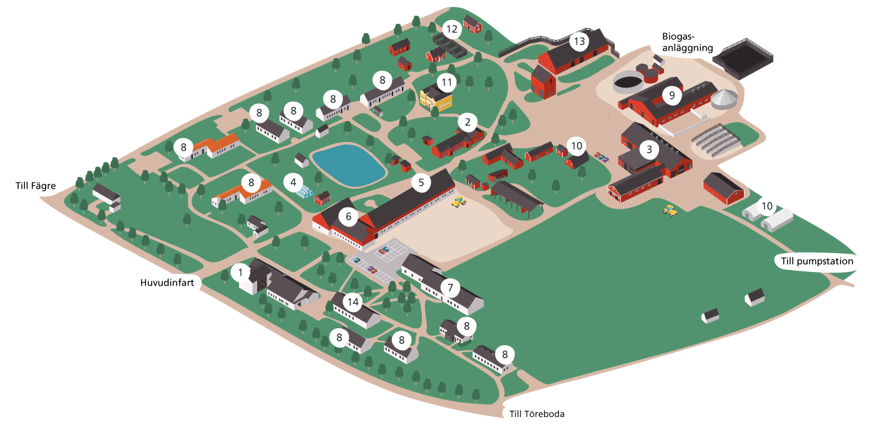 Illustrerad karta över naturbruksskolan Sötåsen
