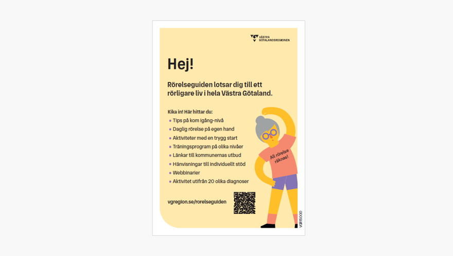 Bild på informationsblad i a6-format om Rörelseguiden.