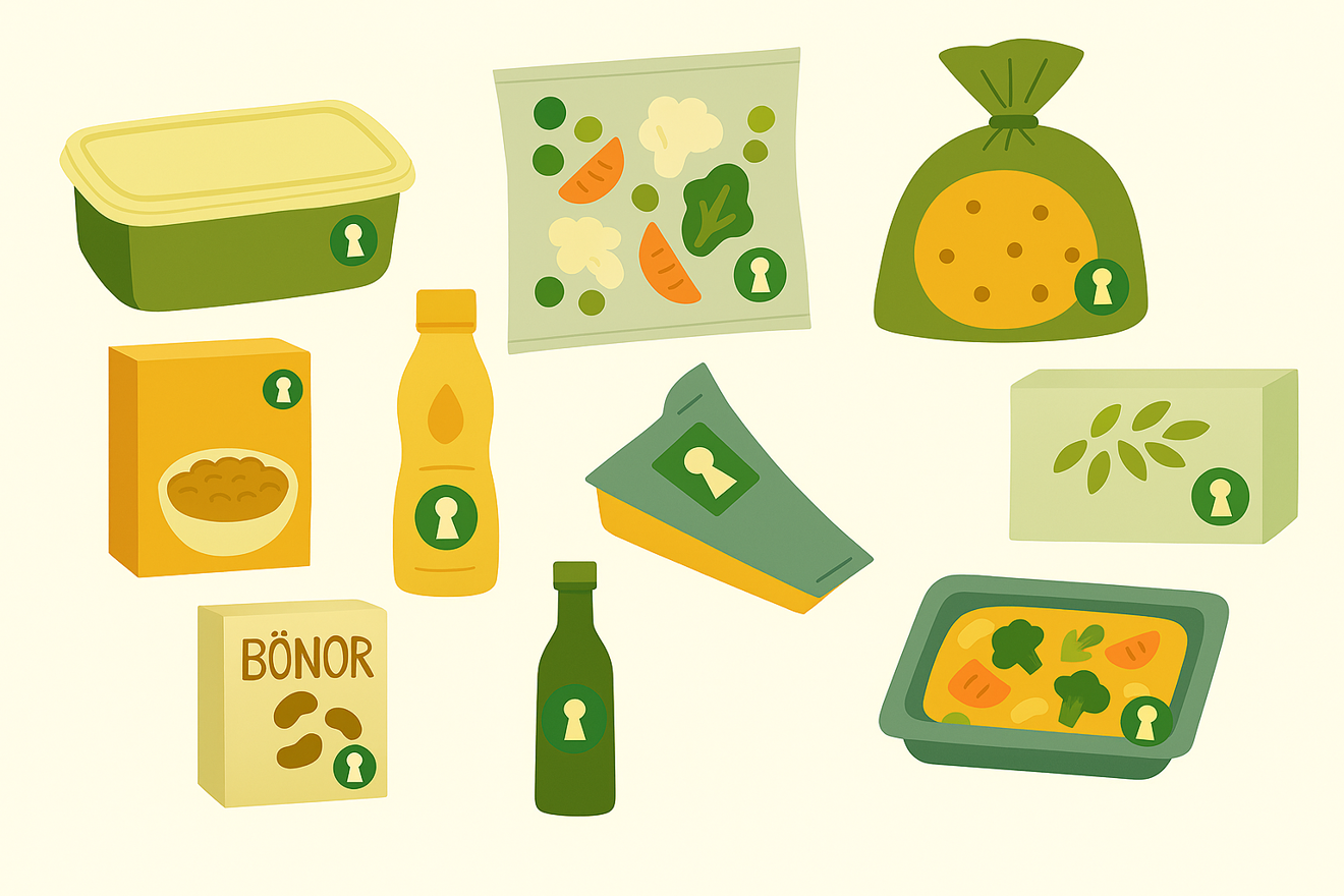 Illustration över livsmedel som har nyckelhålet