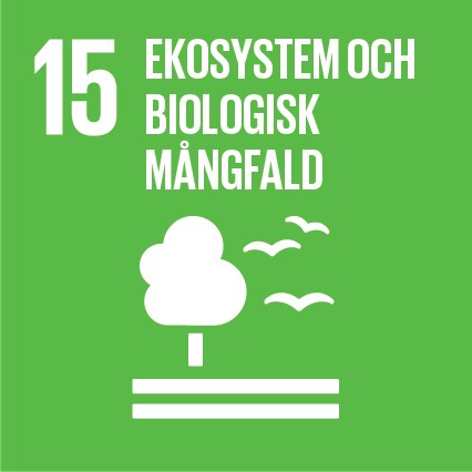 Logga för Agenda 2030 mål nummer 15 Ekosystem och biologisk mångfald