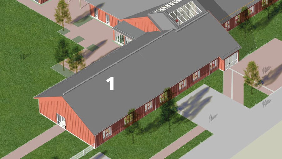 Översiktsbild på huvudbyggnaden över nya Axevalla hästcentrum