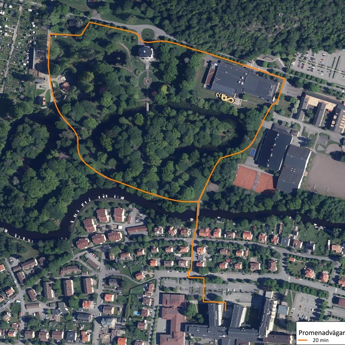 Karta över en 20 minuter lång promenadslinga