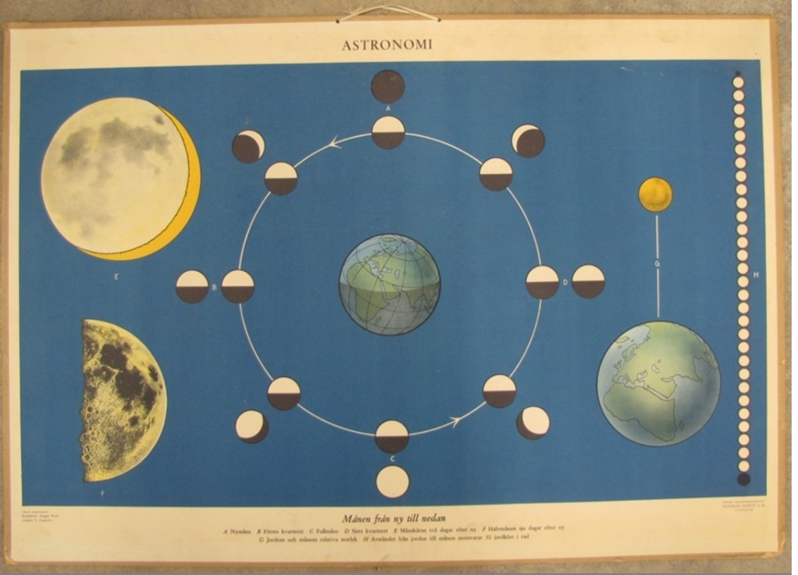 Skolplansch från Vänersborgs museum föreställande månens förhållande till solen.