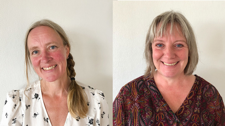 Victoria Klaiber Svensson och Britt Dahlström är båda fotograferade på samma plats, de har en vit vägg bakom sig. Båda två är i medelåldern. Victoria Klaiber Svensson har långt blont hår i en fläta och är klädd i en vit blus med mönster. Britt Dahlström har axellångt gråmelerat hår och bär en brun mönstrad blus. Båda har blå ögon och ler mot fotografen.