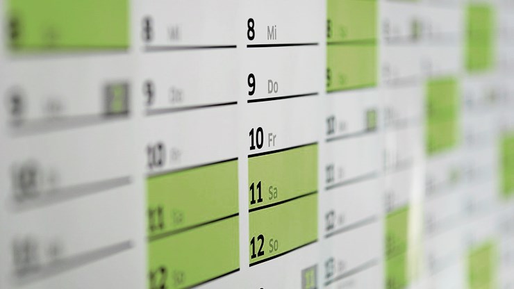 Närbild på kalender med datum