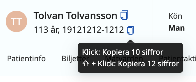 Personnummer Format Vård och hälsa: Möjlighet att kopiera hela eller delar av personnummer ...