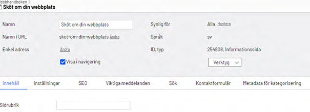 översta raden till höger innehåller kommandot synlig för