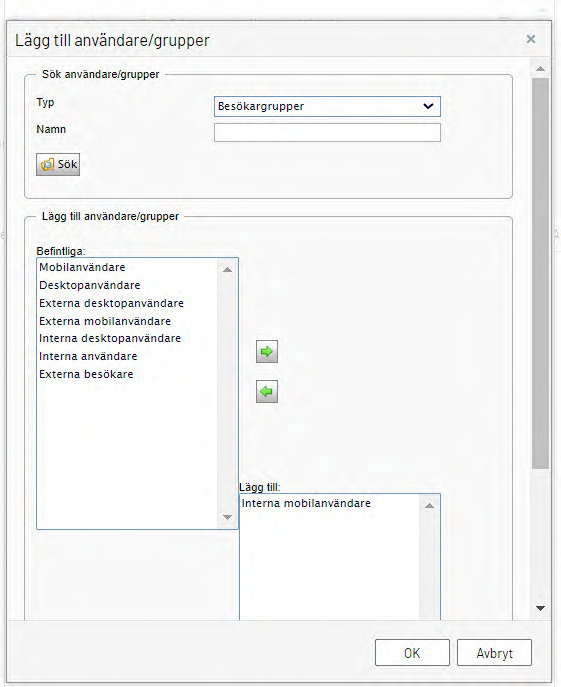 Välj vilken besökargrupp du vill ha