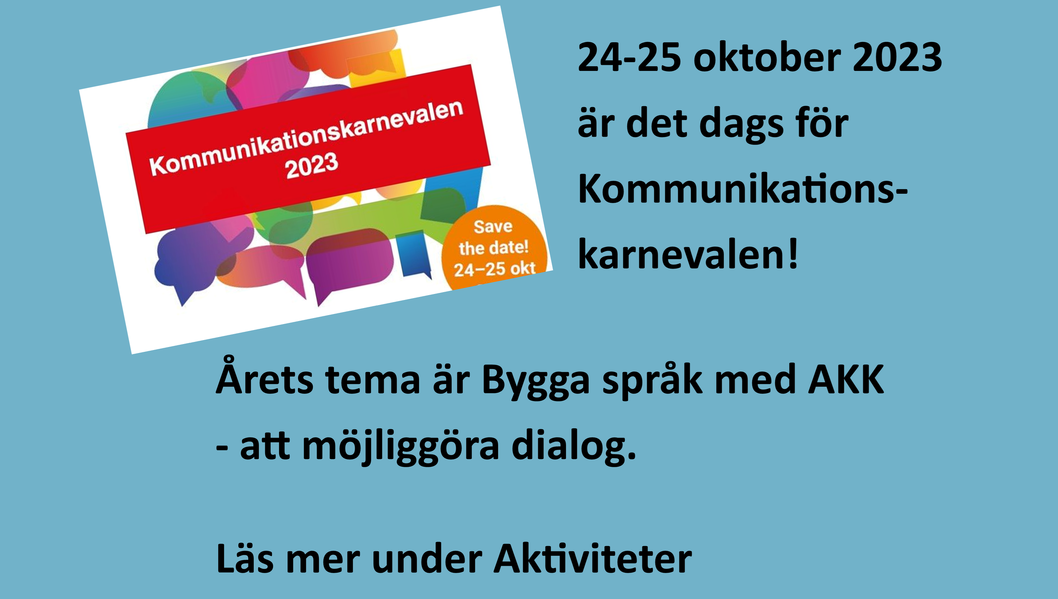 Logga på karnevalen och svart text mot blå bakgrund