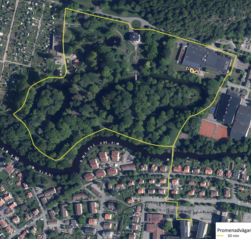 Karta över 30 minuter lång promenadslinga