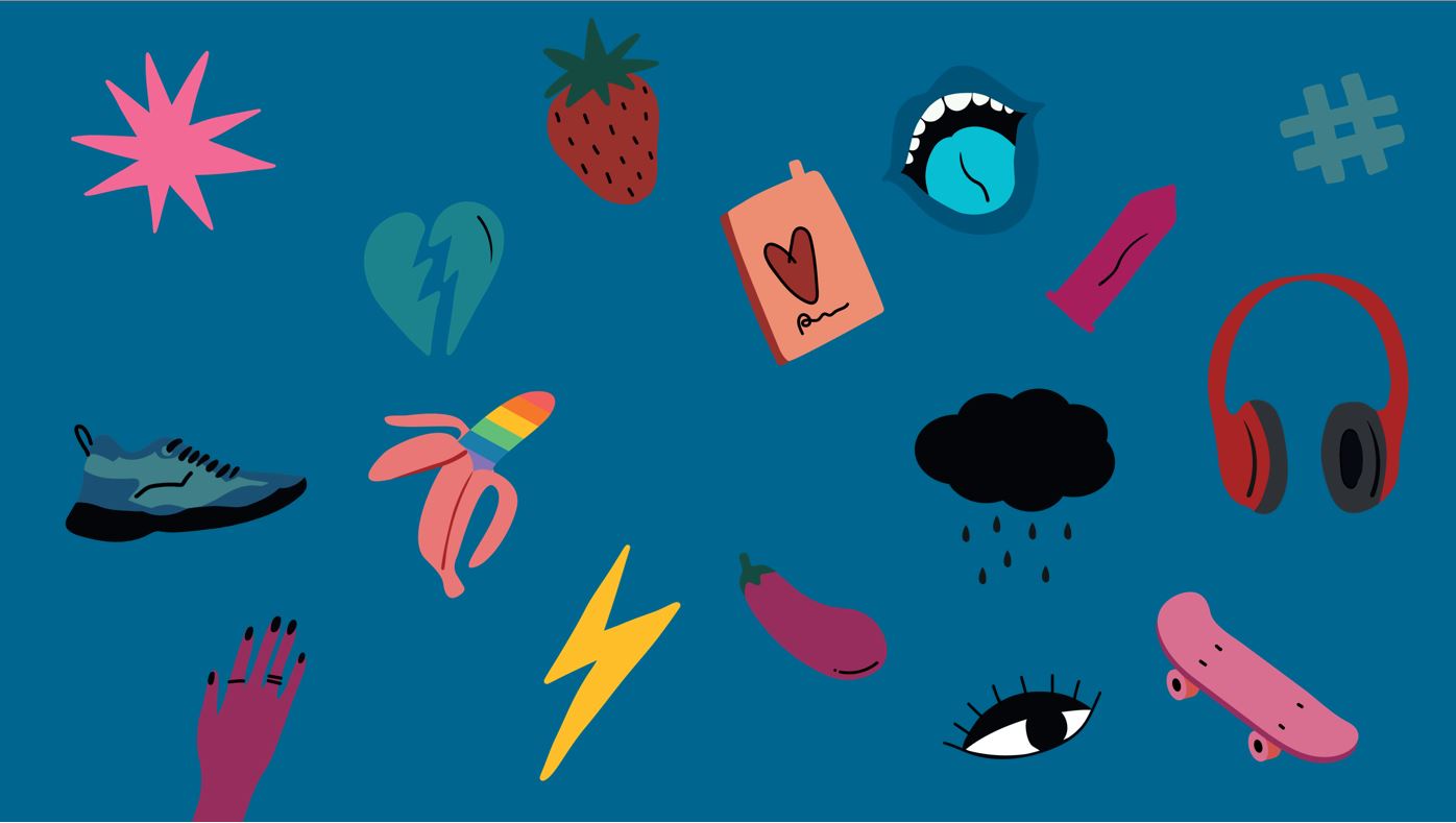 Färgglada symboler på blå bakgrund