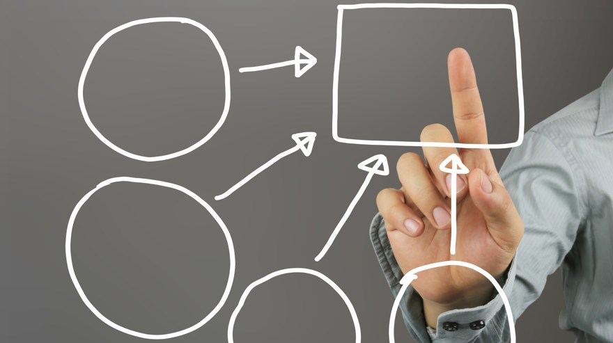 hans som pekar på en fyrkant