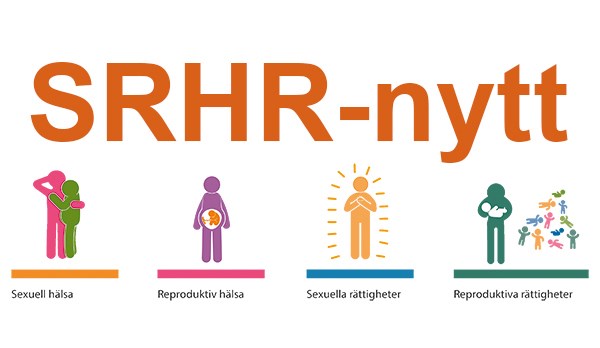 Logga SRHR-nytt med figurer som symboliserar sexuell hälsa, reproduktiv hälsa, sexuella rättigheter och reproduktiva rättigheter 