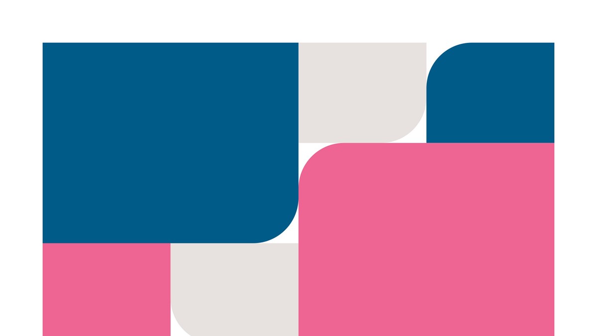 Omslag metodbok Sexuell hälsa - en del av den allmänna hälsan, med mönster av fyrkanter med ett rundat hörn, i färgerna blått, rosa och grått