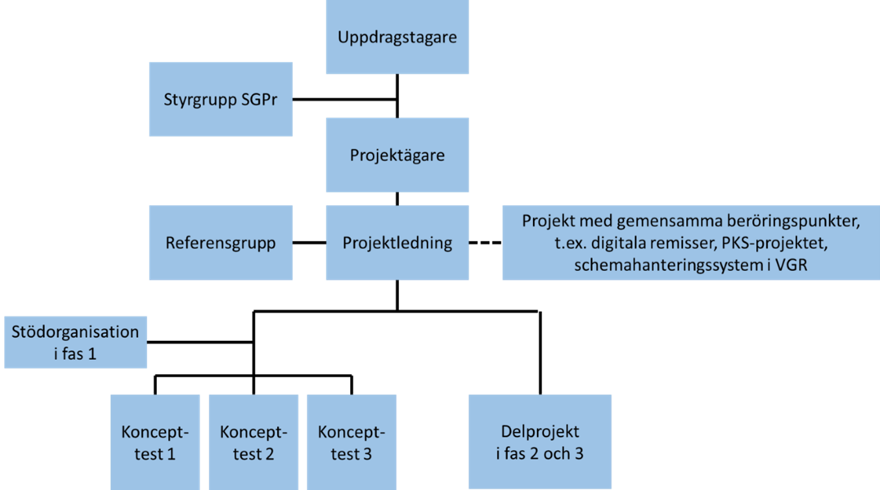 Illustration av projektorganisation, se bildbeskrivning för innehåll.