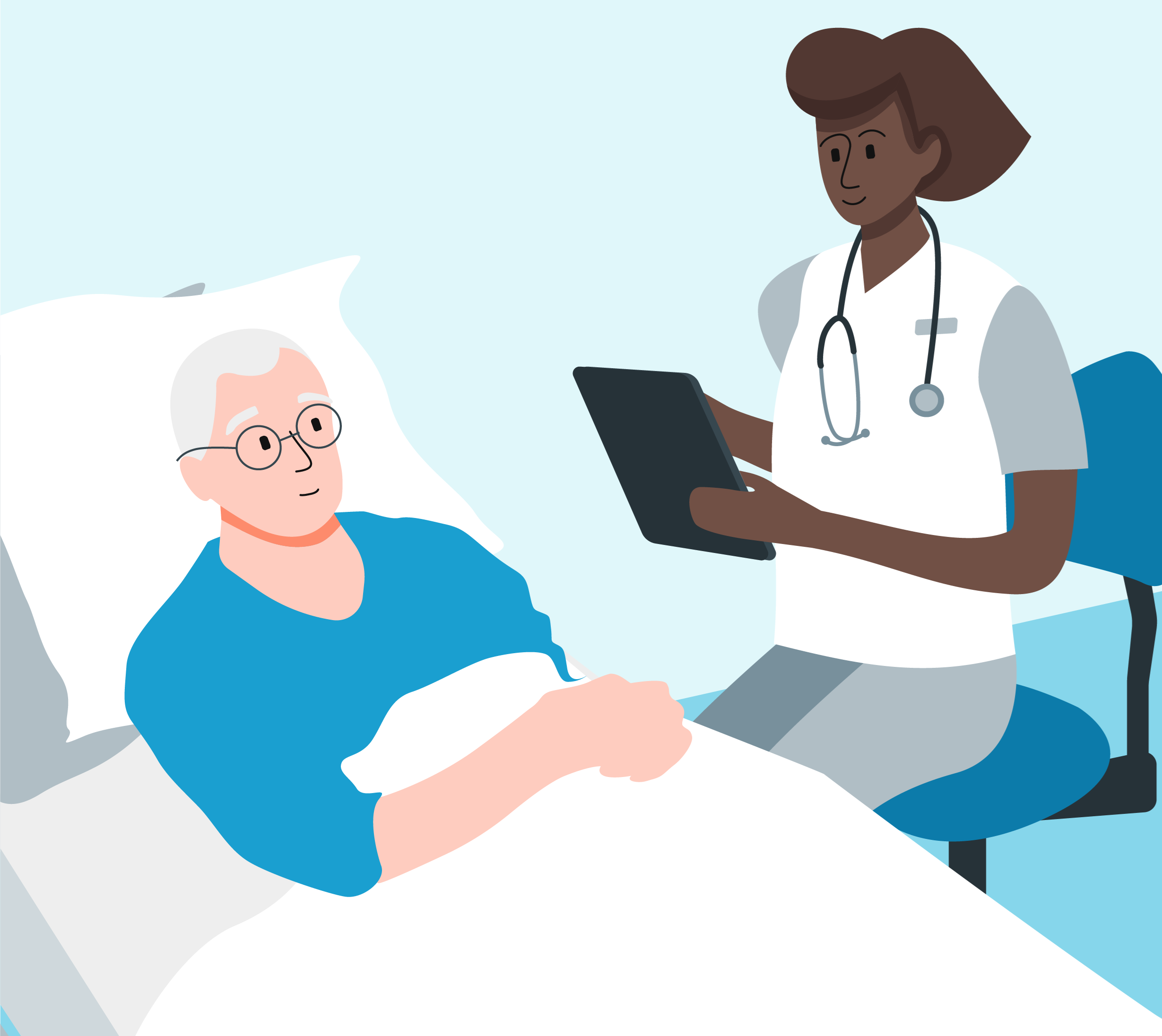 illustration läkare bredvid en patient som ligger i sängen