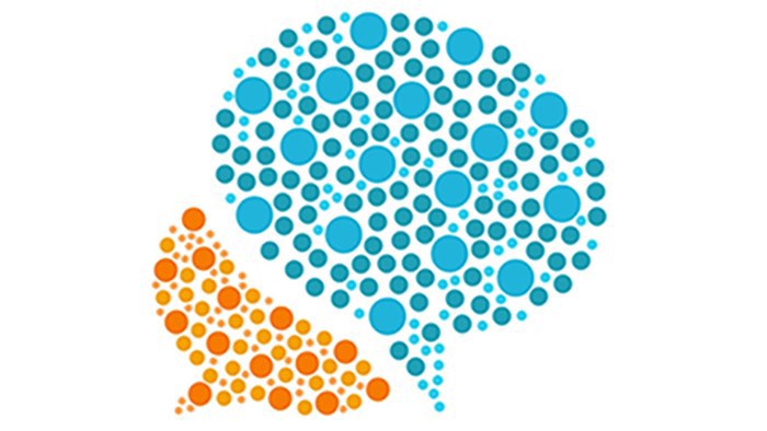 Pratbubblor i blått och orange, illustration