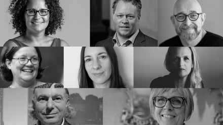 Svart-vita foton på åtta ansikten.