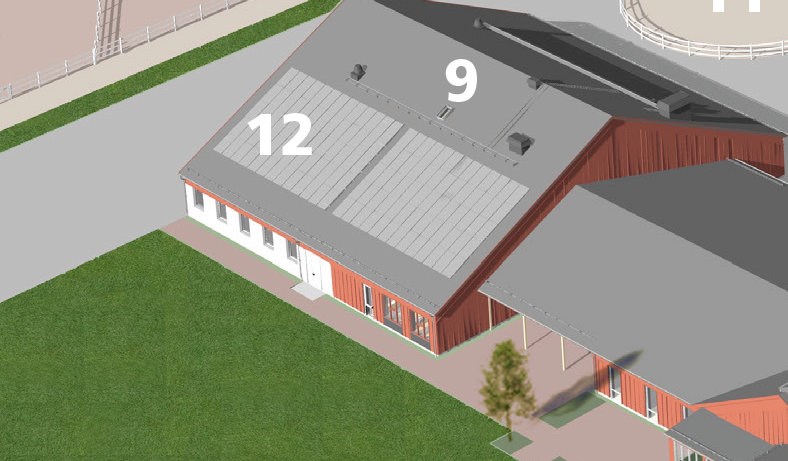 Översiktsbild över solceller på nya Axevalla hästcentrum