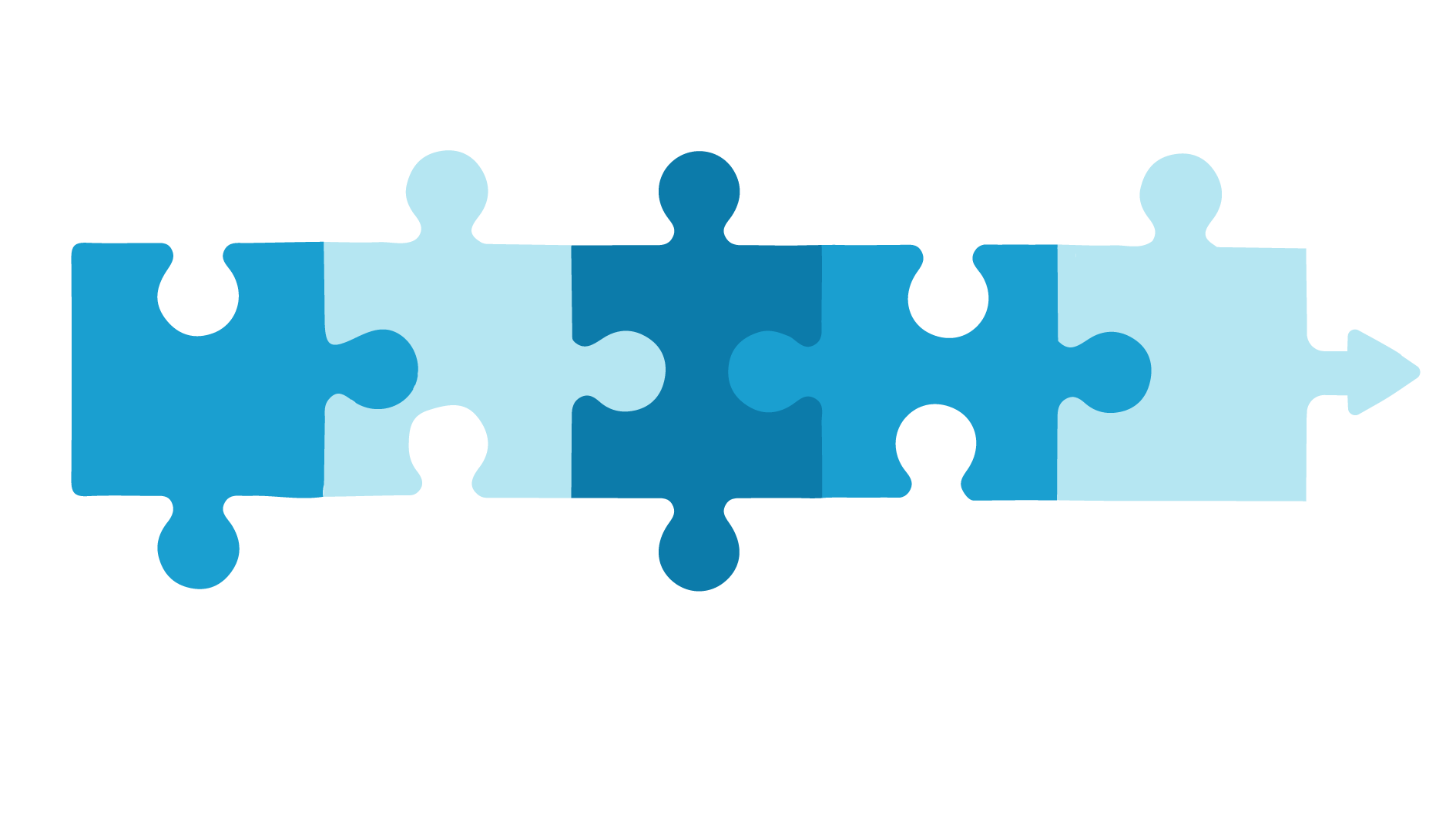 Illustration med fem pusselbitar som hkar i varandra