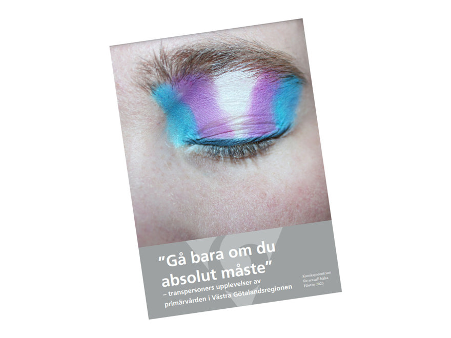 Framsidan av rapporten "Gå bara om du absolut måste". Bild på ett stängt öga med färger på ögonlocket.