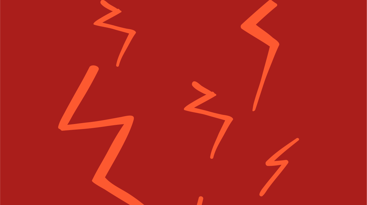 Ritade orangea blixtrar på röd botten