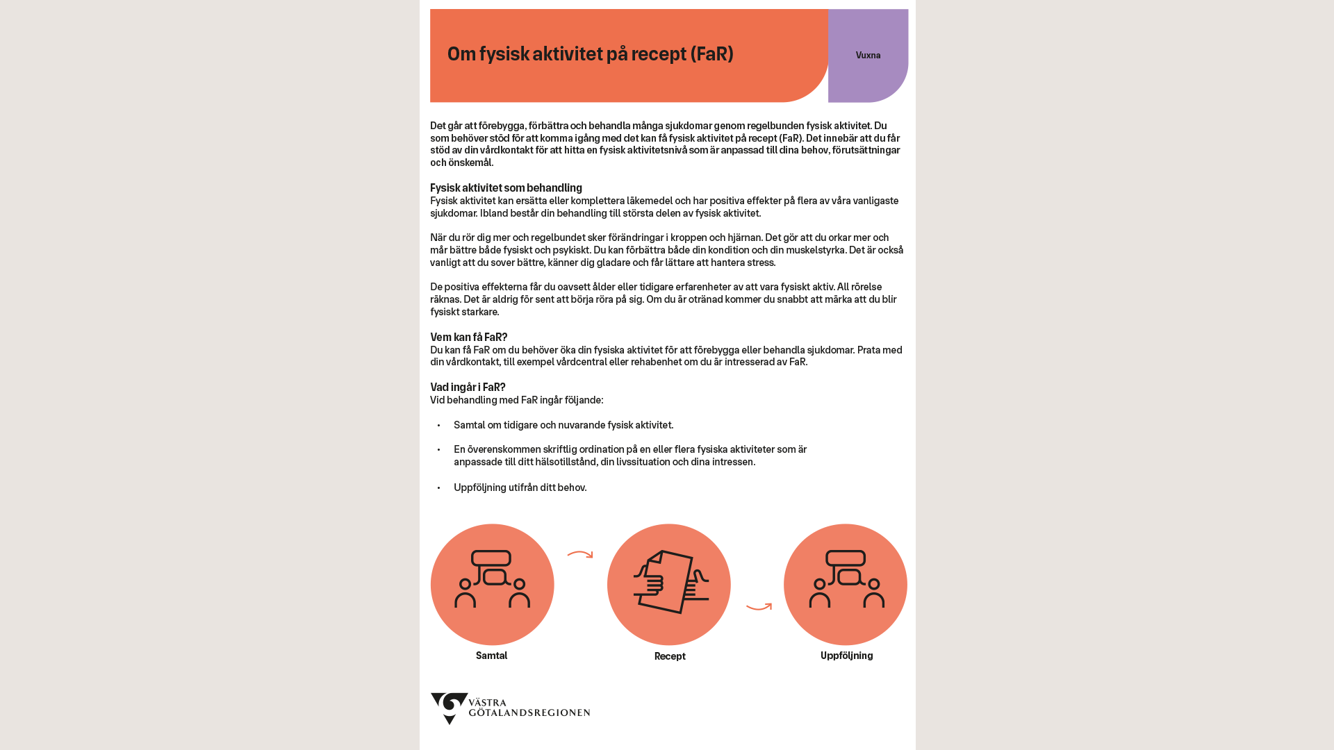 Informationsbladet om FaR för vuxnas första sida.