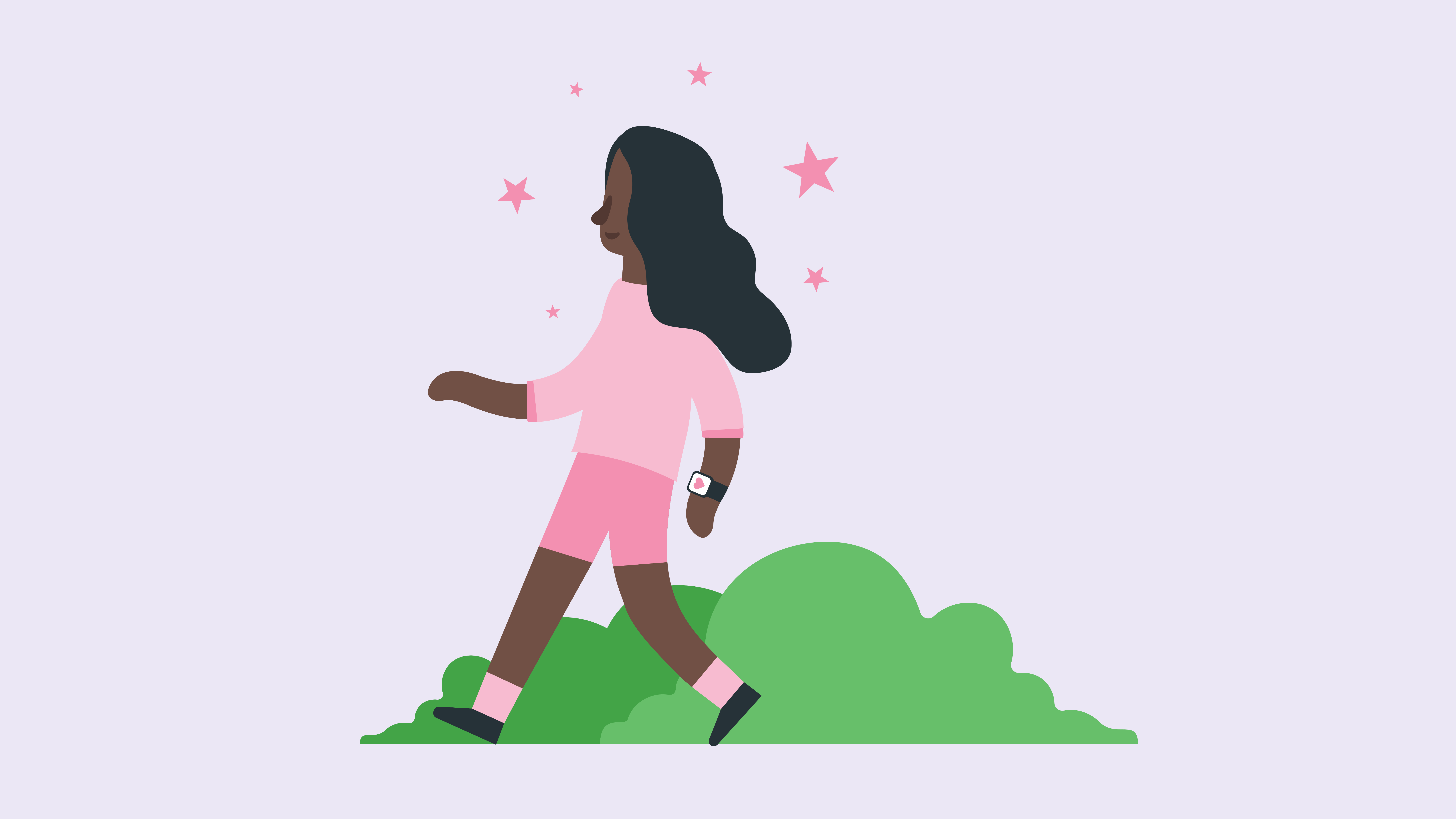 Illustration. Figur som är tillfreds och promenerar glatt.