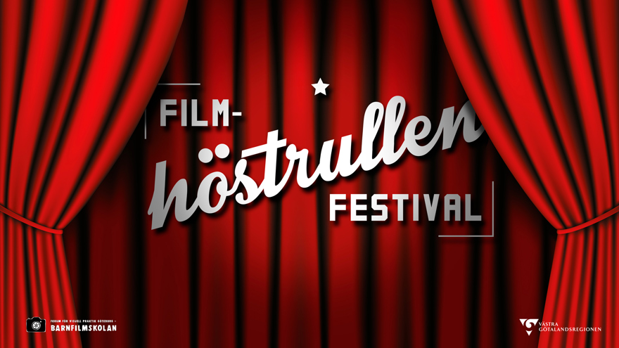 Texten Filmfestival- höstrullen mot en röd illustration av biografgardiner