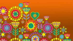 orange botten. färgglada, stilistiska, grafiska blommor.