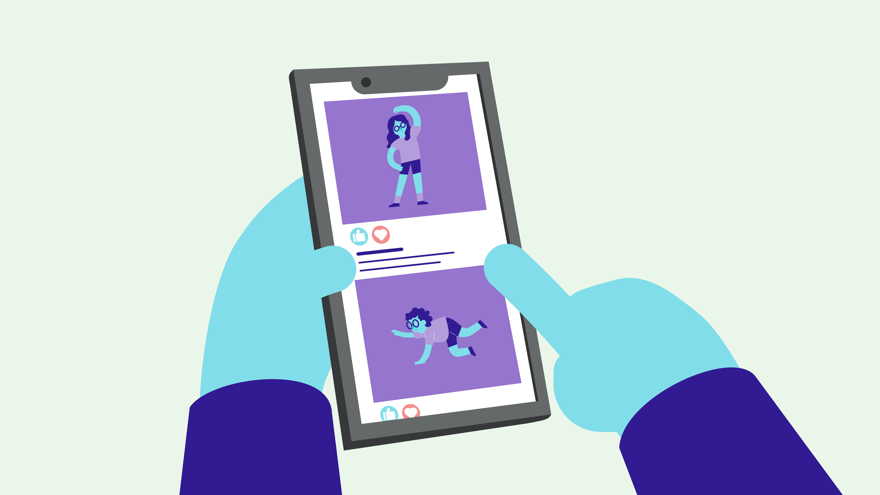 En figur som väljer mellan olika former av träning på en läsplatta.