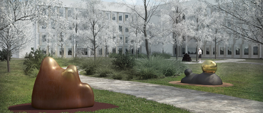 Såväl inomhus som utomhus kommer vårdmiljön att förses med konst i olika former. Bilden visar Jennifer Forsbergs idé till konstnärlig gestaltning av utomhusmiljön. Bild: Jennifer Forsberg