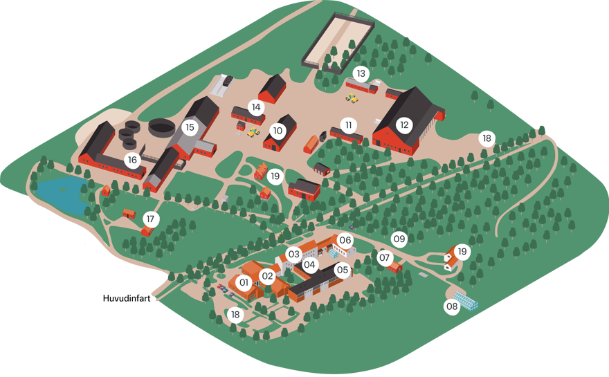 Illustrerad karta över Naturbruksskolan Uddetorp