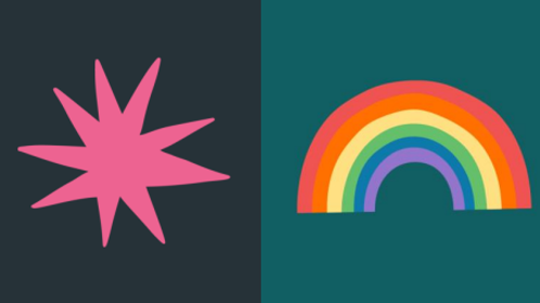 En röd stjärna och en regnbåde