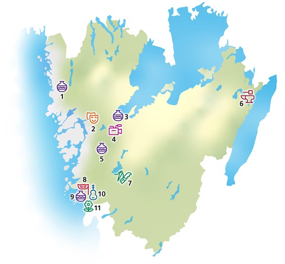 Karta över Västra Götaland med kulturutbudsmarkeringar