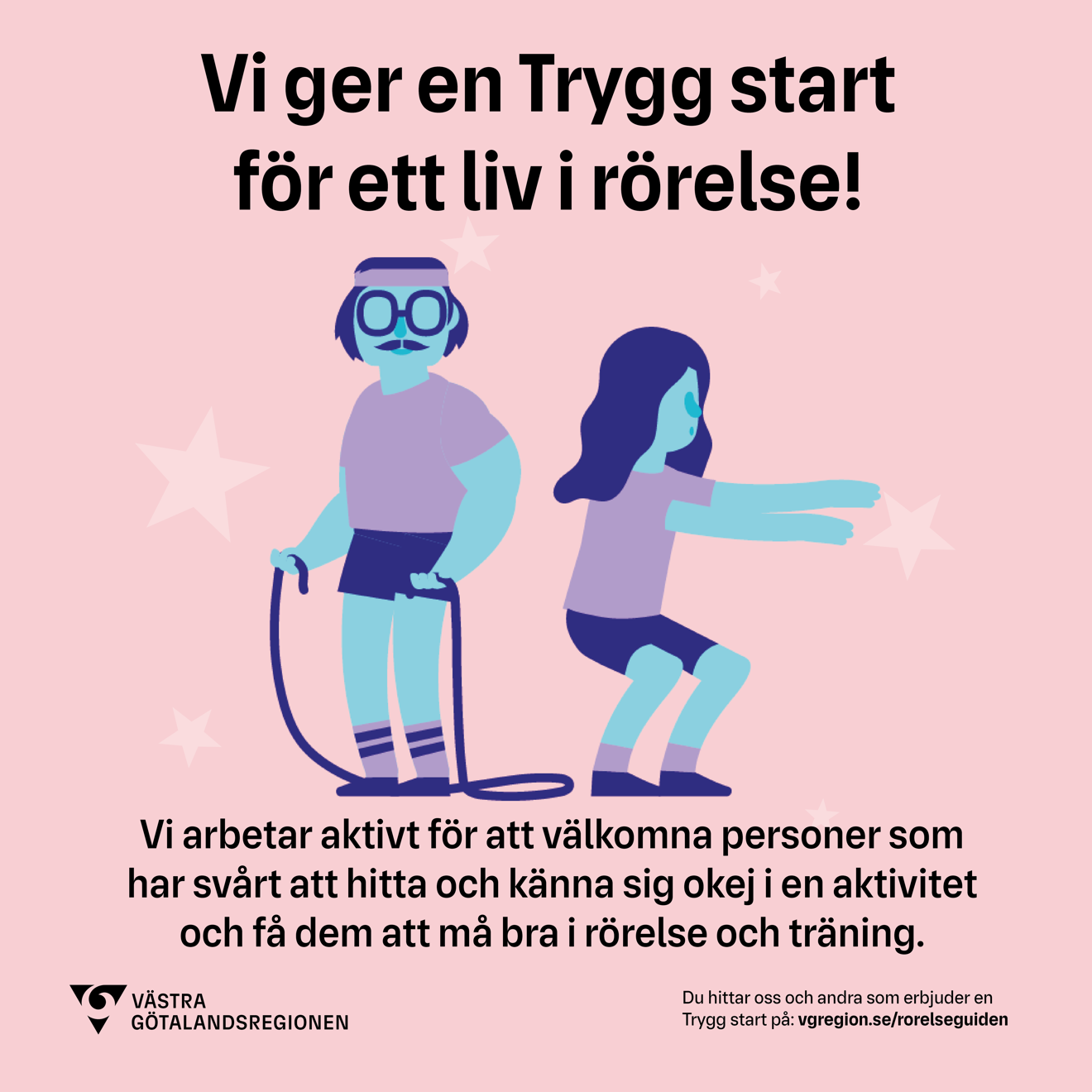 Avlång bild Trygg start med lång text. Rosa bakgrund.