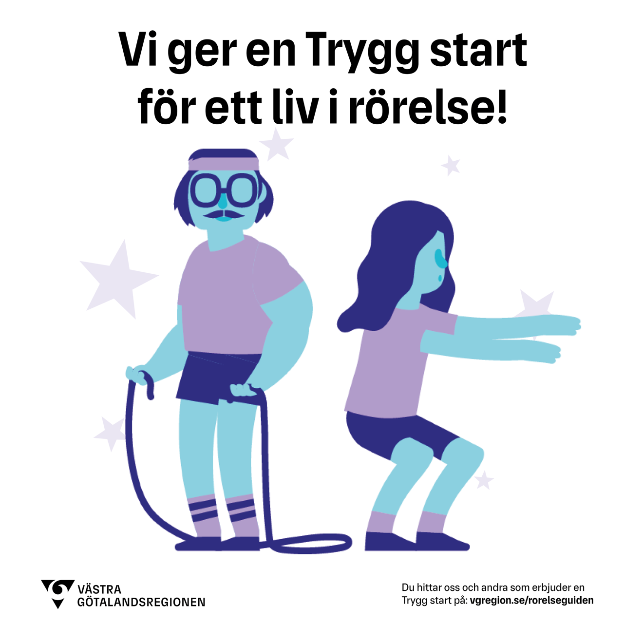 Kvadrat bild Trygg start med kort text. Vit bakgrund.