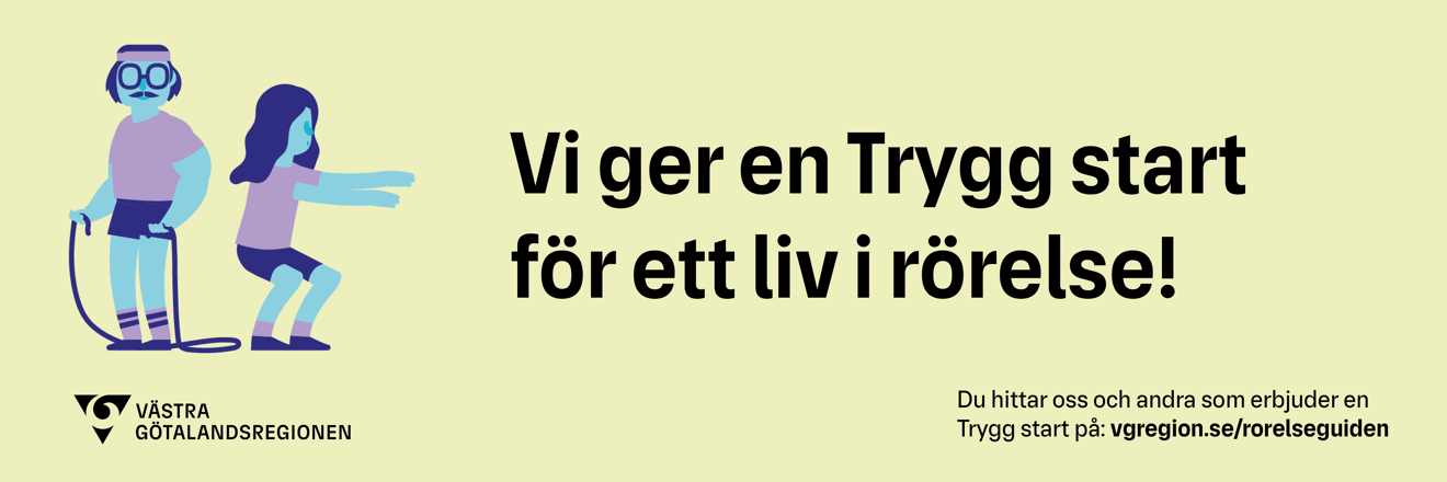 Avlång bild Trygg start med kort text. Grön bakgrund.