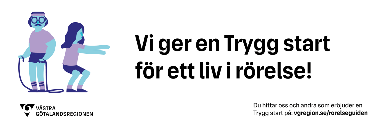 Avlång bild Trygg start med kort text. Vit bakgrund.