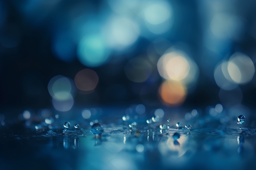 Blå regndroppar och blåtonade bubblor