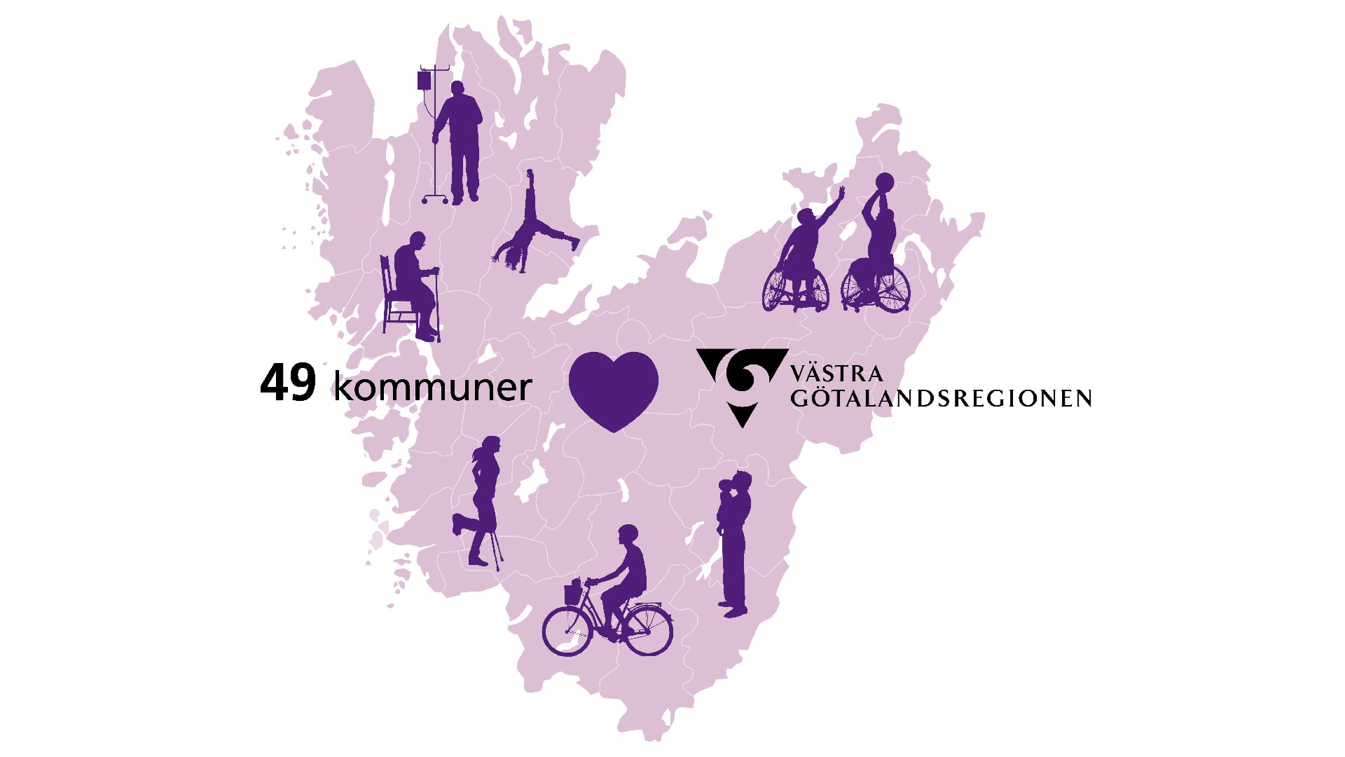 Illustration av Västra Götalands län och samarbetet med de 49 kommunerna.