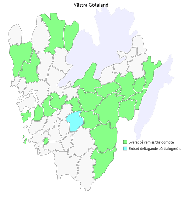 Karta över kommuner i Västra Götaland som svarat på en enkät om IoT-plattformen