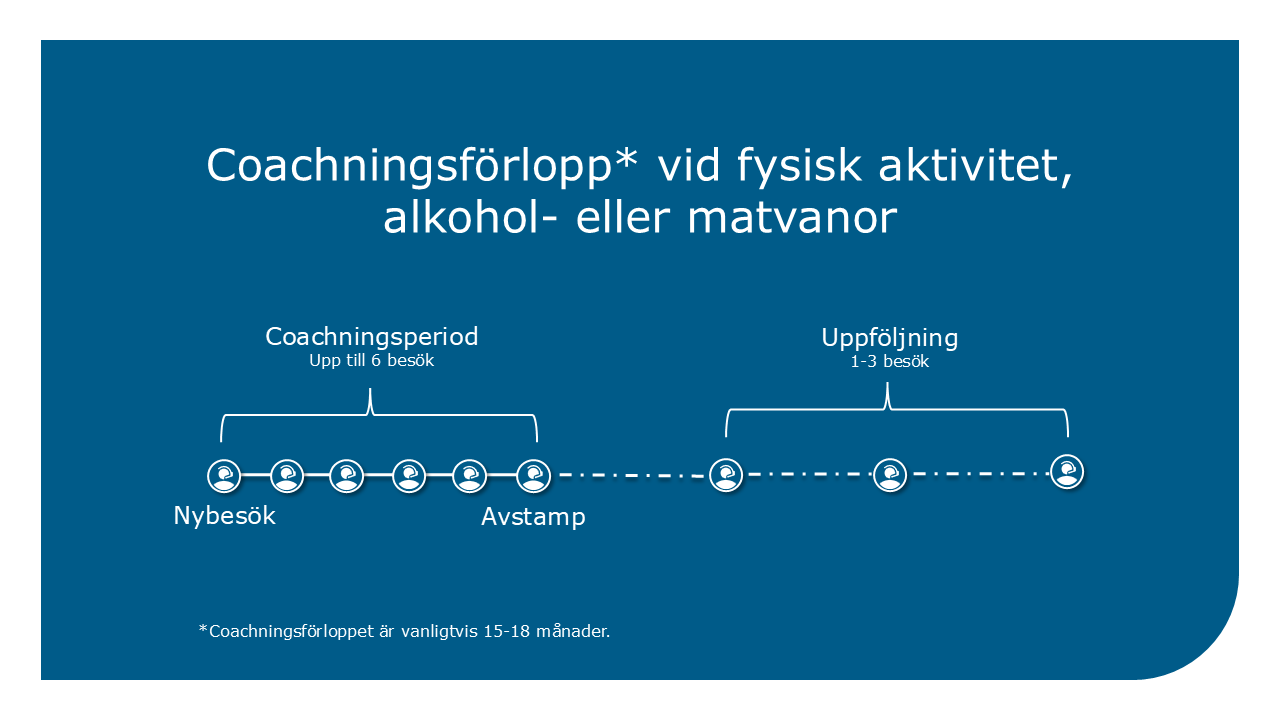 Bild som visar coachningsförloppet för alkohol och matvanor hos Hälsocoach online.